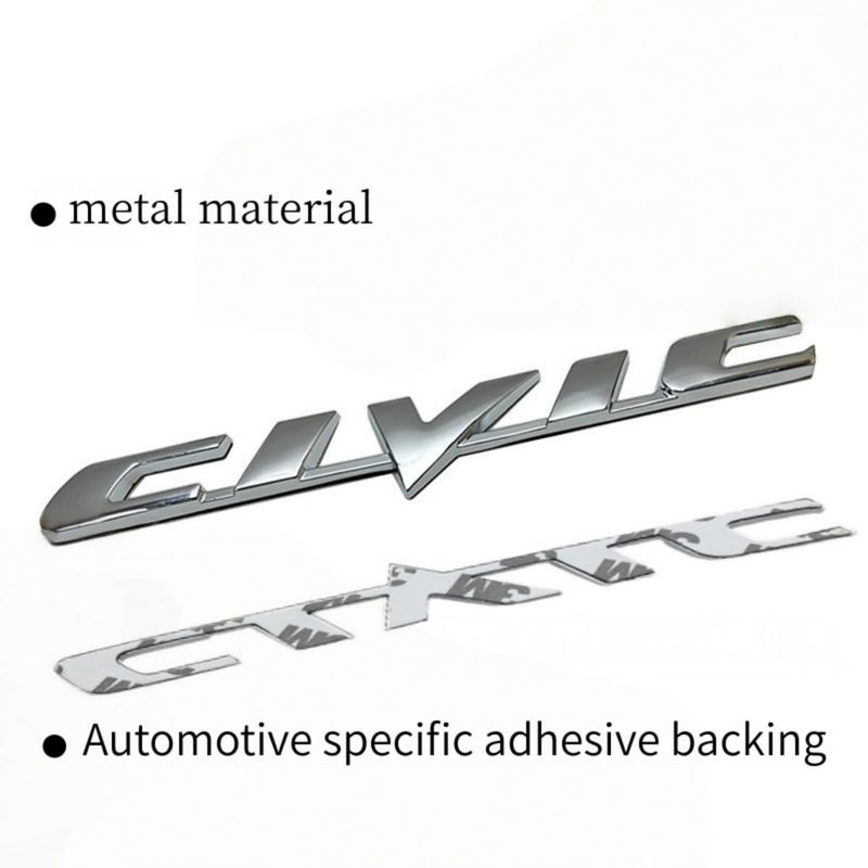 GWJWAJAY 3D Metal Civic Car Emblem Badge Car Badge Decals Logo Trunk Lid Decoration Stylish Stainless Steel Tail Logo Sticker Automotive Exterior Accessory Free 4 Rolled Flower Nozzle caps (Silvery) - Image 3