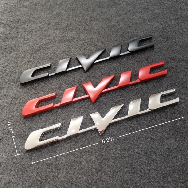 GWJWAJAY 3D Metal Civic Car Emblem Badge Car Badge Decals Logo Trunk Lid Decoration Stylish Stainless Steel Tail Logo Sticker Automotive Exterior Accessory Free 4 Rolled Flower Nozzle caps (Silvery) - Image 4