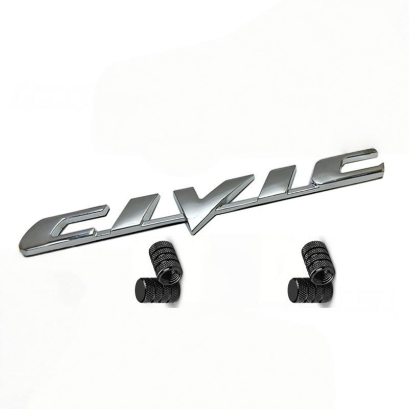 GWJWAJAY 3D Metal Civic Car Emblem Badge Car Badge Decals Logo Trunk Lid Decoration Stylish Stainless Steel Tail Logo Sticker Automotive Exterior Accessory Free 4 Rolled Flower Nozzle caps (Silvery) - Image 1