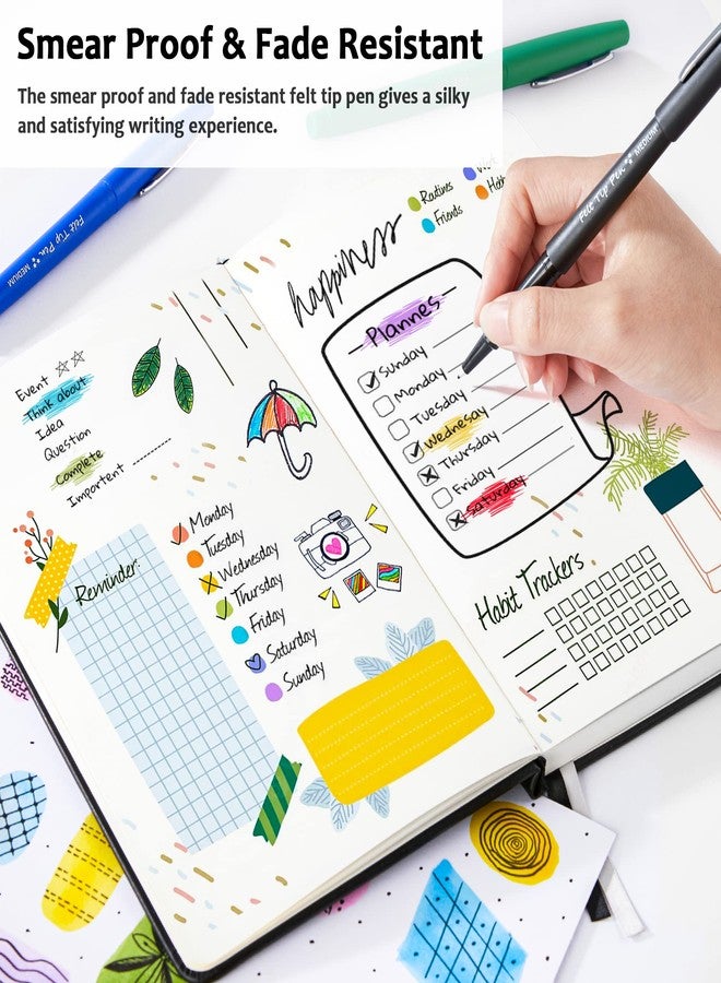 Lelix 30 Colors Felt Tip Pens, Medium Point Assorted Markers Pens For Journaling, Writing, Note Taking, Planner Coloring, Perfect for Art Office and School Supplies - Image 4