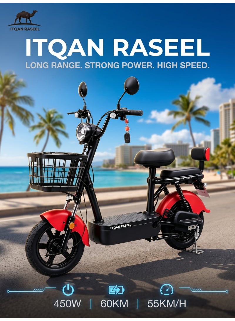 ITQAN RASEEL Two Seater  E scooter、E-Bicycle, 150kg Max Load Rear Shock Absorber With Front Basket PU Soft Seat  Compact E Scooter Bike for Riyadh Jeddah Daily City Commute - Image 2