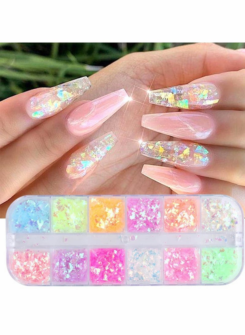 Excefore Nail Art Foil Sequins, 12 Colors Nail Foil Sequins Glitters - Image 3