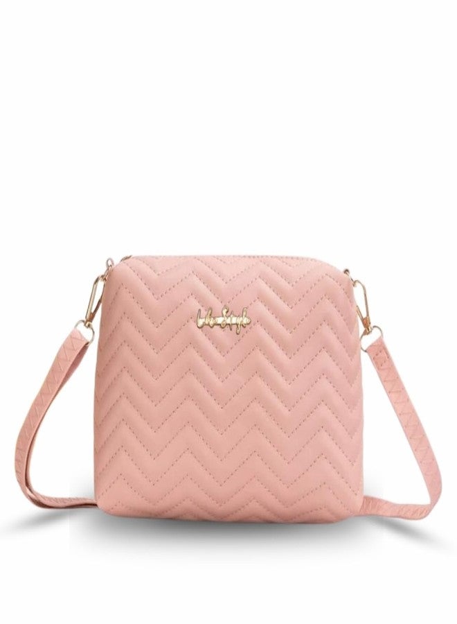 LIKE STYLE Quilted PU Rexine Sling Bag with Detachable Strap (Pink) - Image 2