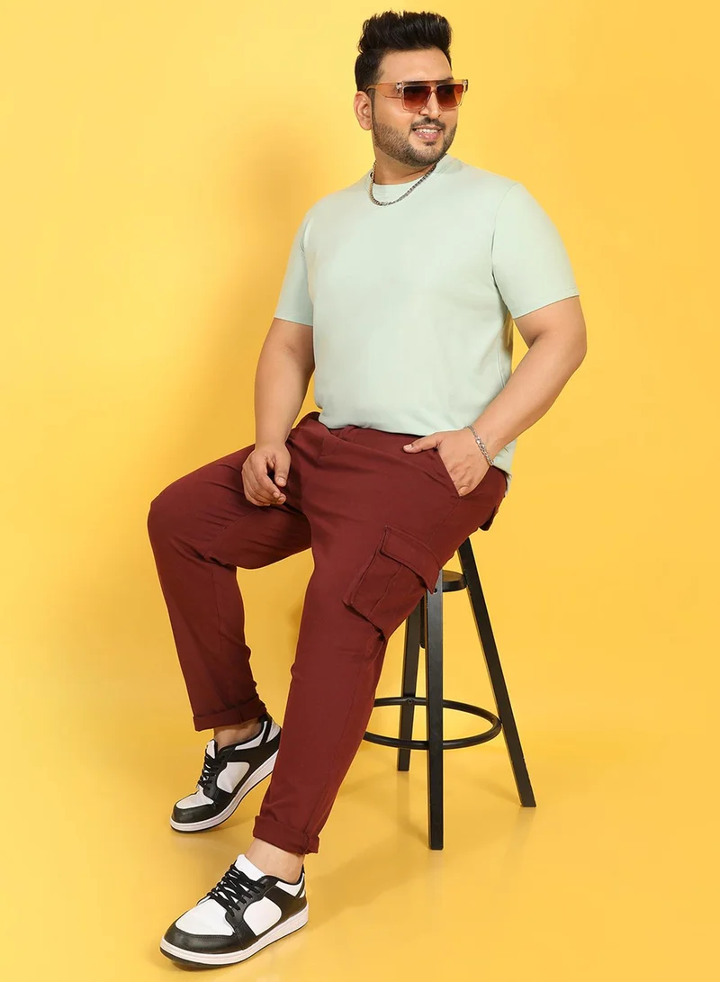 Instafab Plus Instafab Plus Men's Maroon Cargo Trousers For Casual Wear | 6 Pockets | Plus-Size Fit | Button Closure | Cotton Poly Cargo Pant Crafted With Comfort Fit For Everyday Wear