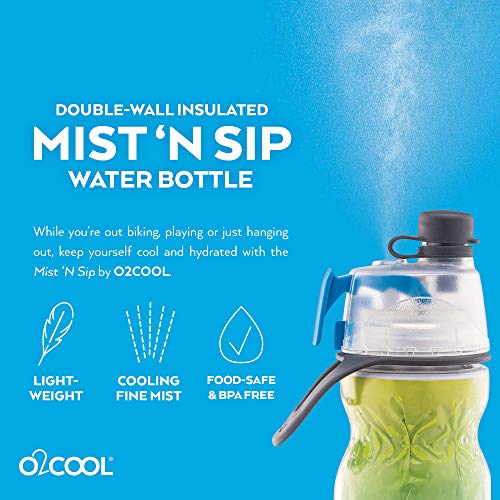 O2COOL Mist 'N Sip Misting Water Bottle 2-in-1 Mist And Sip Function With No Leak Pull Top Spout Reusable Sports Water Bottle - 20 oz (Blue Ombre) - Image 5