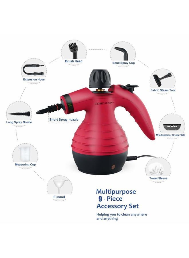 Comforday Handheld Steam Cleaner - Multi-Purpose Pressurized Steam Cleaner with Safety Lock for Stain Removal Carpet and Upholstery Cleaning - 9-Piece Accessory Kit Included (Upgrade) (red) - Image 2