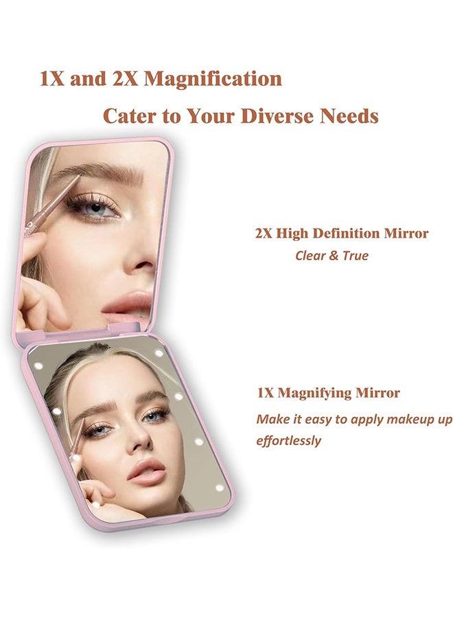 مرآة مدمجة، مرآة مكياج LED للسفر مع تكبير 1X/2X - مرآة جيب محمولة مضاءة لحقيبة اليد والمحفظة، صغيرة ومدمجة مضيئة للتجميل واللمسات النهائية - Image 3
