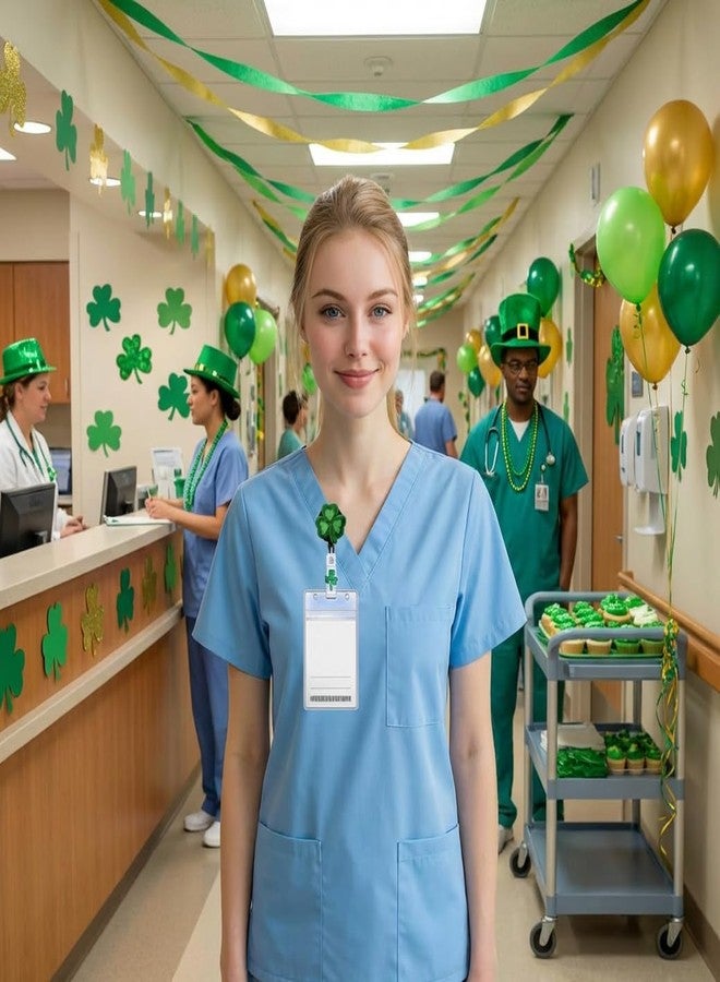 ReelFun بطاقة تعريف قابلة للسحب من ReelFun Mini Irish Clover بمناسبة عيد القديس باتريك، مزودة بمشبك تمساح، وحبل نايلون بطول 24 بوصة، وبطاقة اسم لموظف مكتب التمريض - Image 3
