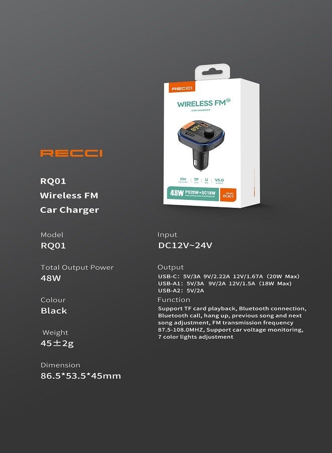 Wireless FM Car Transmitter + Car Charger 48W Black-RQ01
