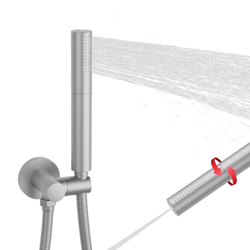 KATAIS Brushed Nickel Dual Modes Brass Shower Wand High Pressure 7 Inch Brushed Finish Shower Head Sprayer Hand 2 In 1 Function Handheld Shower Head Set with 59 Inch Hose Bracket