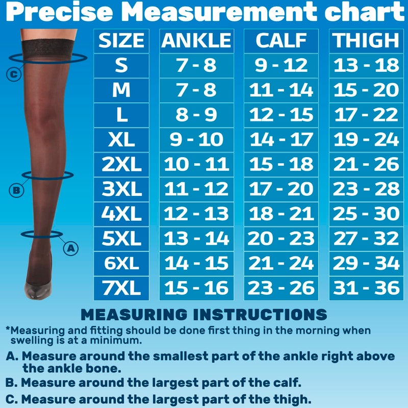 ABSOLUTE SUPPORT Made in USA - Sheer Compression Thigh High Stockings with Silicone Border for Women 15-20mmHg | For Travel, Airplane, Flight - Black, Large, A102BL3 - Image 2