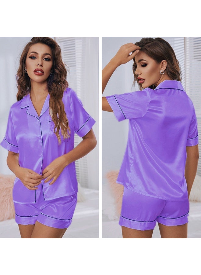 Women's Satin Pajama Set Pajama Button Down Tops And Shorts Pajama 2 Piece Suit Pajama Femme Nightwear Loungewear For Summer - Image 1