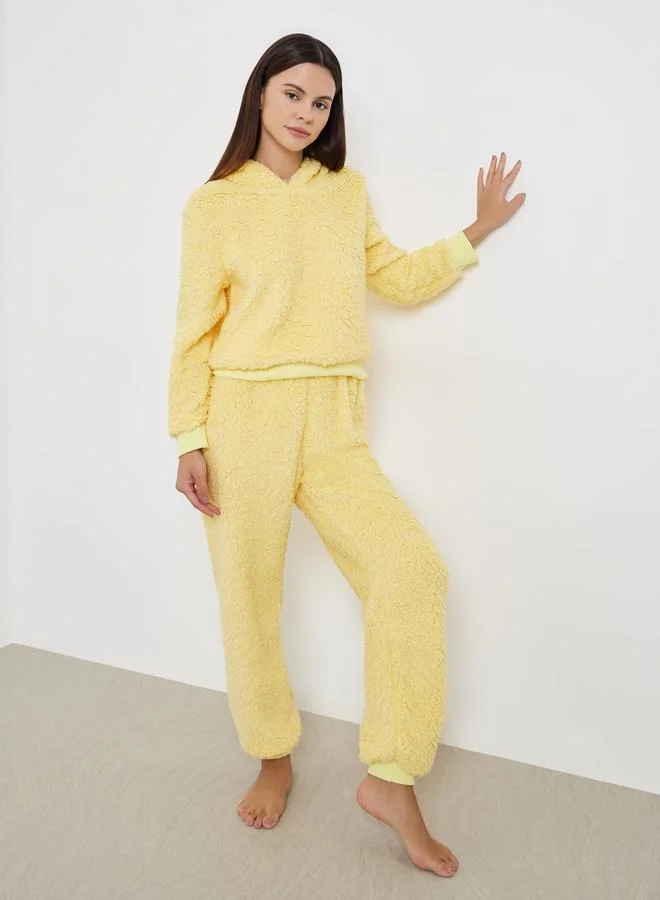 ستايلي طقم بيجاما طويل مع هودي فليس أصفر