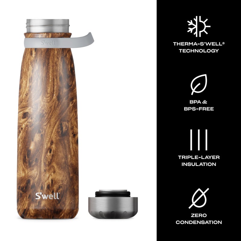 S'well سفيل مسافر من الفولاذ المقاوم للصدأ مع مقبض، 40 أونصة، خشب تيك، حاويات معزولة ثلاثية الطبقات تحافظ على المشروبات باردة لمدة 60 ساعة وساخنة لمدة 20، خالية من BPA، سهلة الحمل أثناء التنقل - Image 3