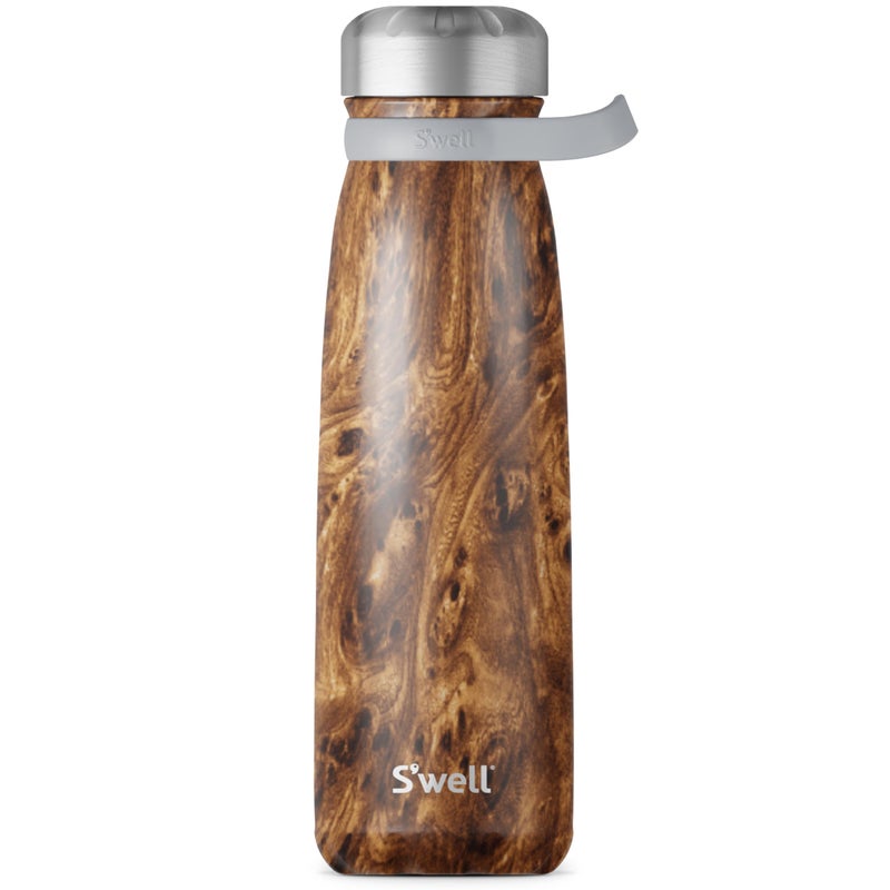 S'well سفيل مسافر من الفولاذ المقاوم للصدأ مع مقبض، 40 أونصة، خشب تيك، حاويات معزولة ثلاثية الطبقات تحافظ على المشروبات باردة لمدة 60 ساعة وساخنة لمدة 20، خالية من BPA، سهلة الحمل أثناء التنقل - Image 1