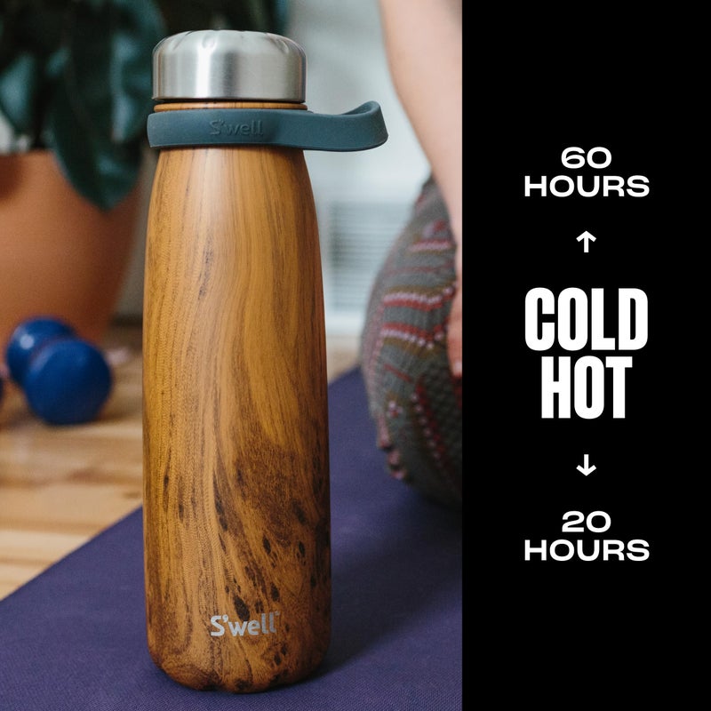 S'well سفيل مسافر من الفولاذ المقاوم للصدأ مع مقبض، 40 أونصة، خشب تيك، حاويات معزولة ثلاثية الطبقات تحافظ على المشروبات باردة لمدة 60 ساعة وساخنة لمدة 20، خالية من BPA، سهلة الحمل أثناء التنقل - Image 2