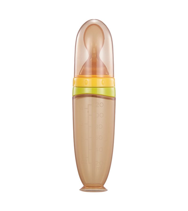 Yellow Liquid Silicone Feeding Bottle 4oz with Spoon Rice Paste Squeeze Dispenser - Image 3