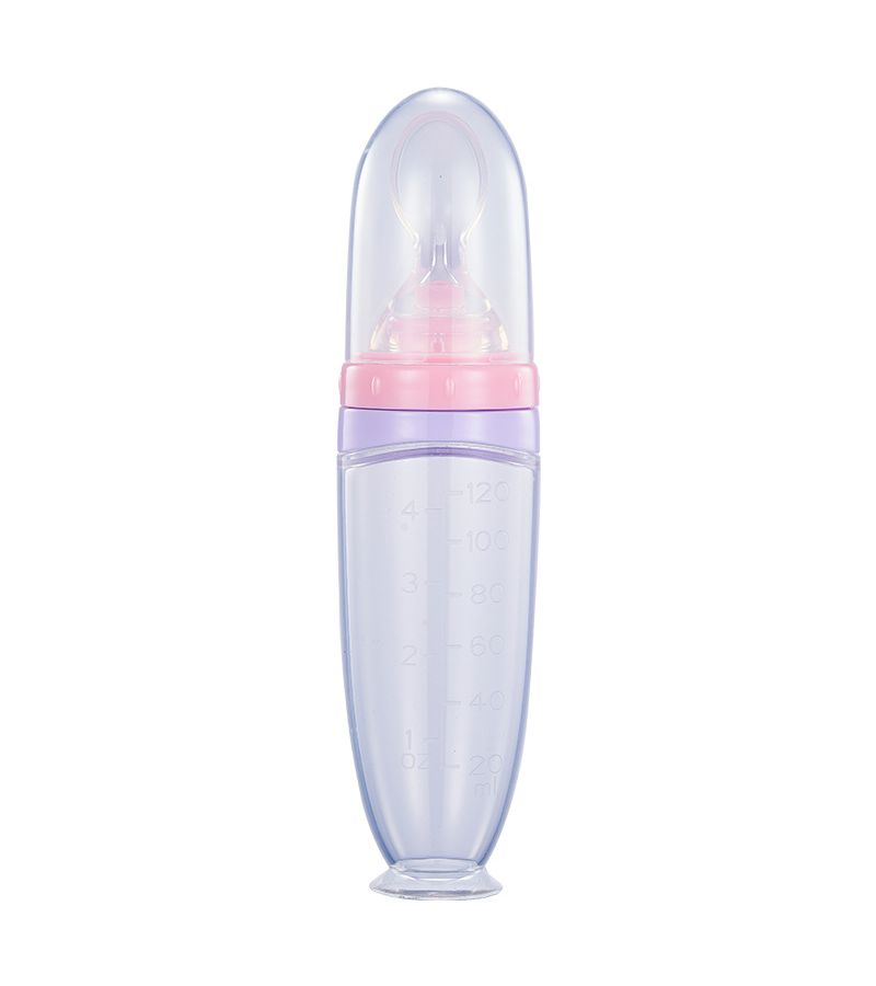 Yellow Liquid Silicone Feeding Bottle 4oz with Spoon Rice Paste Squeeze Dispenser - Image 1