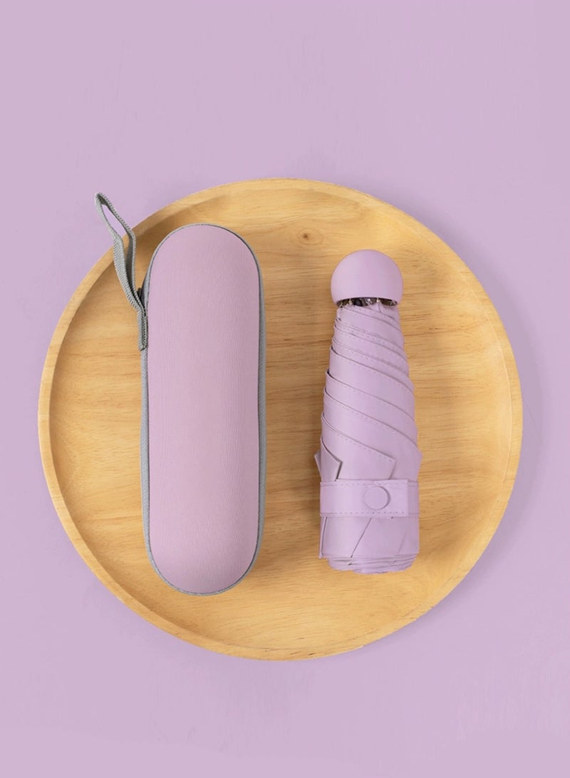 Travel Umbrella Portable Compact Umbrellas, Pocket Mini for Purse, Umbrellas for UV Sun & Rain Small for Backpack, Umbrella with Case Folding for Kids Women Purple - Image 1