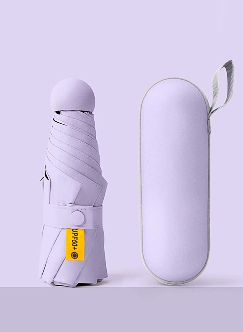 Travel Umbrella Portable Compact Umbrellas, Pocket Mini for Purse, Umbrellas for UV Sun & Rain Small for Backpack, Umbrella with Case Folding for Kids Women Purple - Image 2