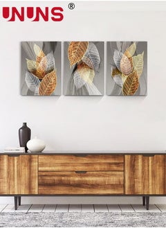UNUNS Set Of 3 Framed Canvas Wall Arts,Abstract Leaves Pattern Canvas Wall Art For Living Room,Modern Office Wall Pictures Bathroom Home Decorations,30x40cm  - Image 1