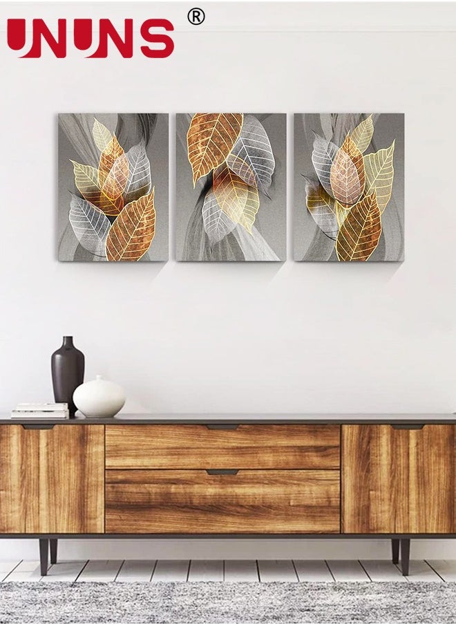 UNUNS Set Of 3 Framed Canvas Wall Arts,Abstract Leaves Pattern Canvas Wall Art For Living Room,Modern Office Wall Pictures Bathroom Home Decorations,30x40cm  - Image 1