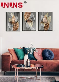 UNUNS Set Of 3 Framed Canvas Wall Arts,Abstract Leaves Pattern Canvas Wall Art For Living Room,Modern Office Wall Pictures Bathroom Home Decorations,30x40cm  - Image 3