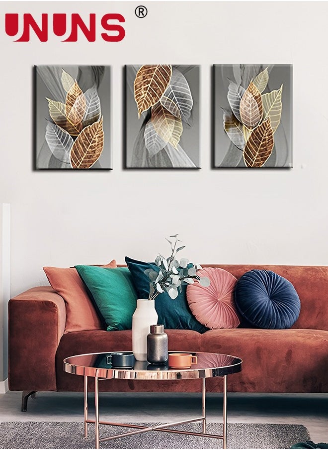 UNUNS Set Of 3 Framed Canvas Wall Arts,Abstract Leaves Pattern Canvas Wall Art For Living Room,Modern Office Wall Pictures Bathroom Home Decorations,30x40cm  - Image 3