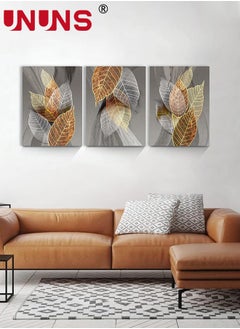 UNUNS Set Of 3 Framed Canvas Wall Arts,Abstract Leaves Pattern Canvas Wall Art For Living Room,Modern Office Wall Pictures Bathroom Home Decorations,30x40cm  - Image 4