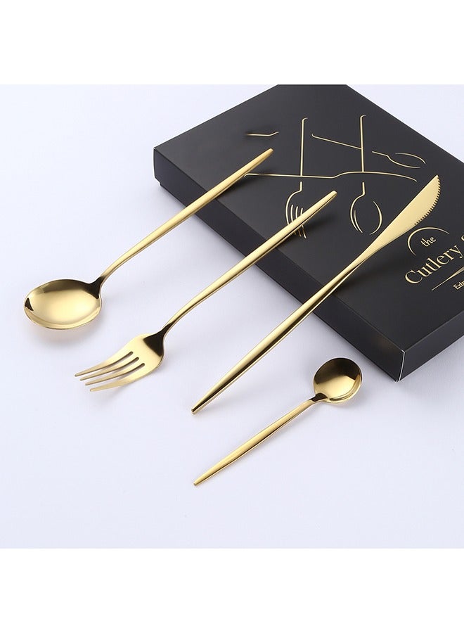 24-Piece Stainless Steel Cutlery Set With No Texture On The Surface Kitchen Utensil Set Western Tableware Suitable For Home Kitchen Restaurant Hotel Party Dining Picnic Dining Exquisite Packaging For Gifts Gold - Image 2