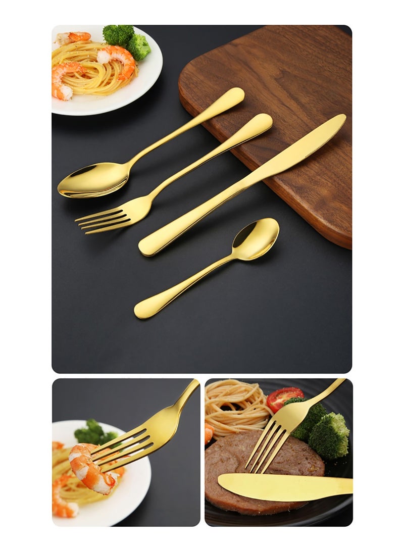 24-Piece Stainless Steel Cutlery Set With No Texture On The Surface Kitchen Utensil Set Western Tableware Suitable For Home Kitchen Restaurant Hotel Party Dining Picnic Dining Exquisite Packaging For Gifts Gold - Image 5