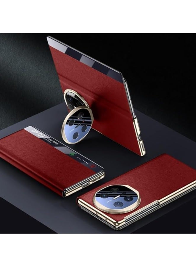 عام حافظة متوافقة مع حافظة هواوي ميت اكس 6 نافذة ذكية حافظة جلدية مع الرد على الوجه خالية السيارات ويك النوم عدسة الكاميرا حماية مع حامل كاميرا معدنية حامل - Image 1