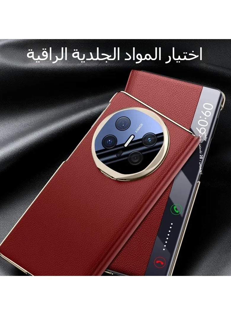 عام حافظة متوافقة مع حافظة هواوي ميت اكس 6 نافذة ذكية حافظة جلدية مع الرد على الوجه خالية السيارات ويك النوم عدسة الكاميرا حماية مع حامل كاميرا معدنية حامل - Image 2