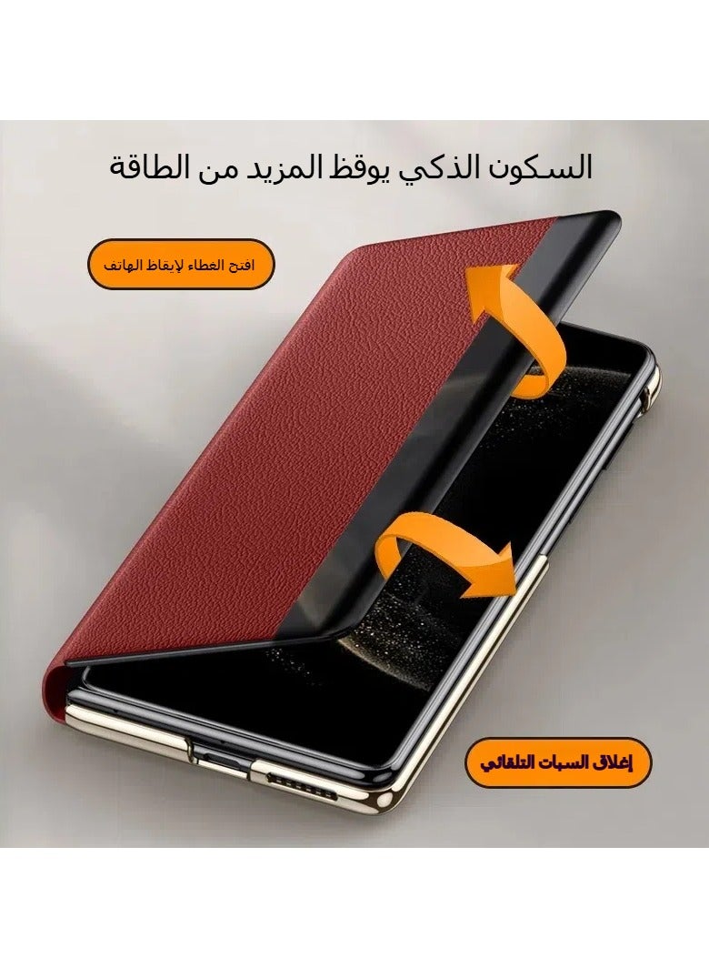 عام حافظة متوافقة مع حافظة هواوي ميت اكس 6 نافذة ذكية حافظة جلدية مع الرد على الوجه خالية السيارات ويك النوم عدسة الكاميرا حماية مع حامل كاميرا معدنية حامل - Image 3