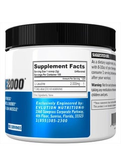 التغذية L-Leucine2000، 2000 ملغ من L-Leucine النقي في كل وجبة، تخليق البروتين، التعافي، نباتي، خالٍ من الجلوتين، مسحوق بدون نكهة (100 وجبة) - pzsku/Z0BB8A2B145291E02D43AZ/45/_/1681532654/563913eb-25e4-47cb-a4ce-45b52fed8164