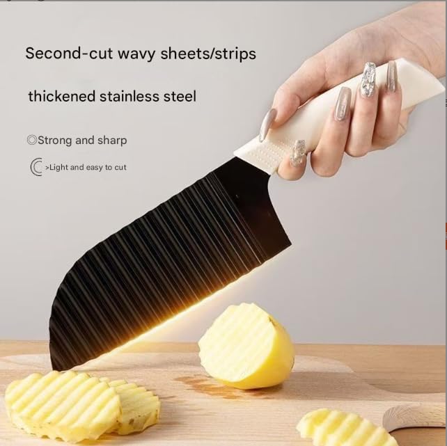 FLOXIT Stainless Steel Potato Cutter, Crinkle Choppers French Fries Chips Chopping Knives with Nylon Handle Chopping Knife Carrot Vegetable Salad Waves Cutting (1pcs-Knife Crinkle Cutter) - Image 4