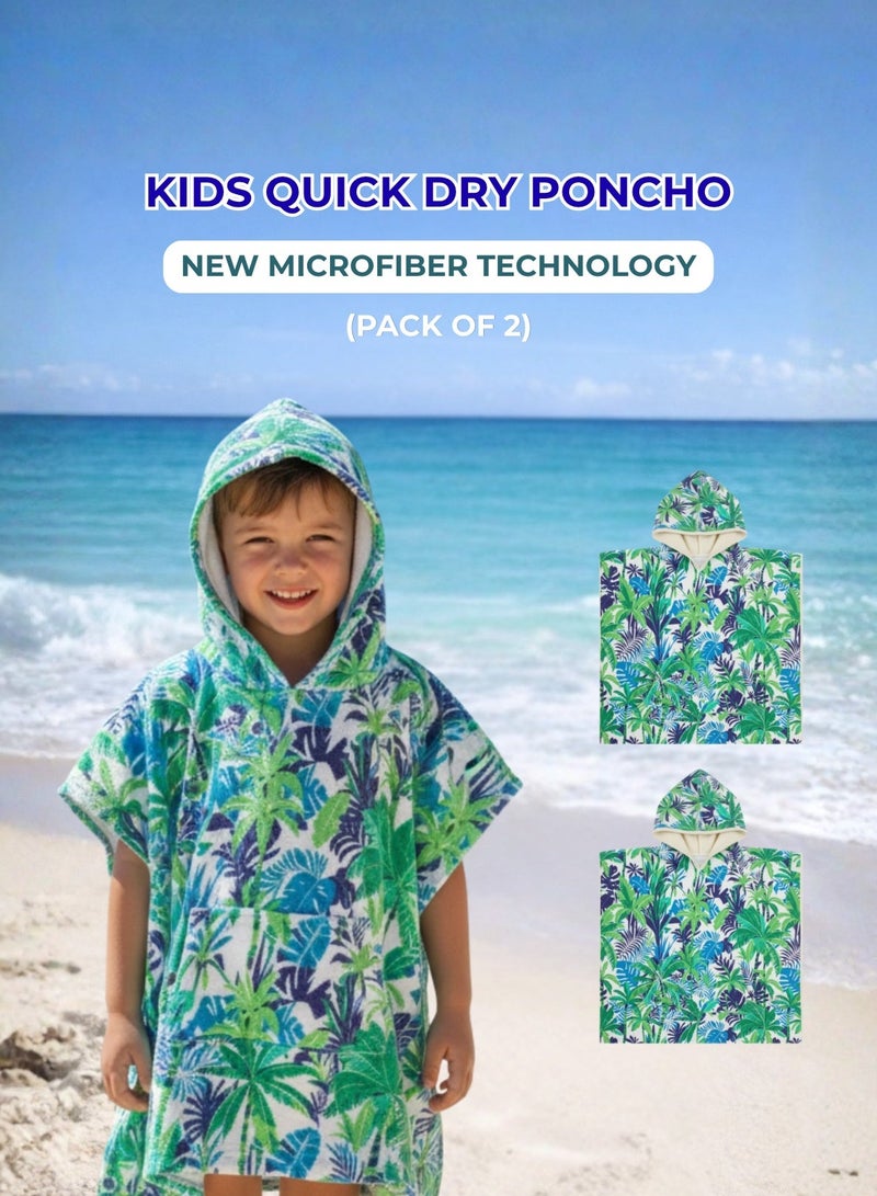 Pearl Coast International Kids Poncho Towel Hooded Pack of 2 – Quick Dry Microfiber Beach Changing Robe for Boys & Girls, Soft Absorbent Swim Cover Up - Image 1