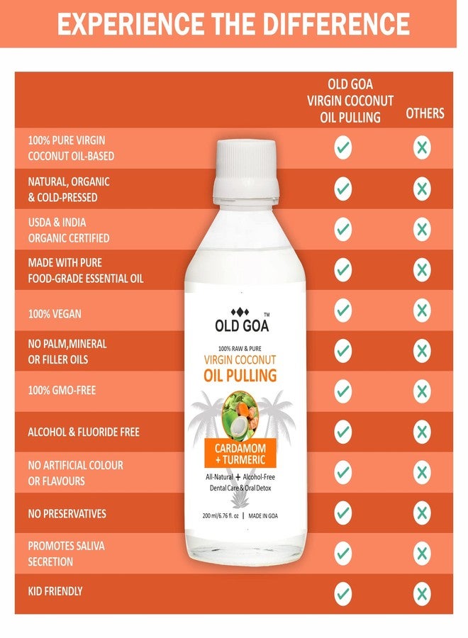 OLDGOA Coconut Oil Pulling Mouthwash | Cold Pressed Virgin Coconut Oil | Ayurvedic Mouthwash | For Healthy Teeth & Gums, Bad Breath, Teeth Whitening, Fresh Breath | Oral & Dental Care | 200ML, Orange - Image 3