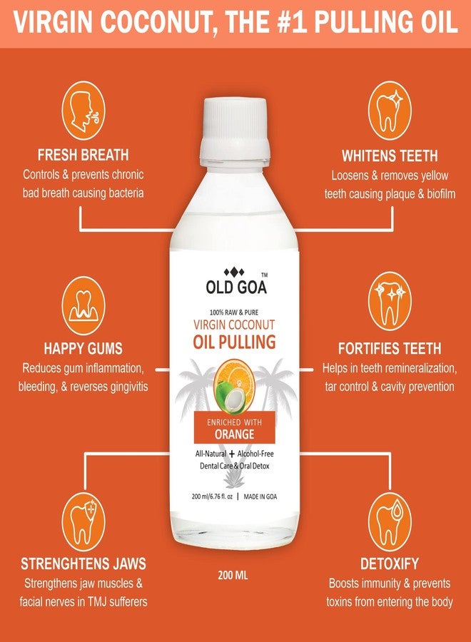 OLDGOA Coconut Oil Pulling Mouthwash | Cold Pressed Virgin Coconut Oil | Ayurvedic Mouthwash | For Healthy Teeth & Gums, Bad Breath, Teeth Whitening, Fresh Breath | Oral & Dental Care | 200ML, Orange - Image 1