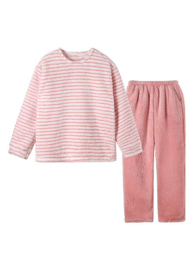 Gujin 25 Years Winter Fleece-lined Women's Pajama Set Long Sleeve Striped Flannel Thickened Homewear - Image 3
