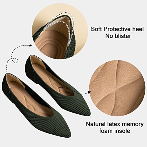 TINGRISE Women's Flats Shoes Pointed Toe Knit Ballet Comfortable Dressy Slip On Flat Green US10 - Image 2