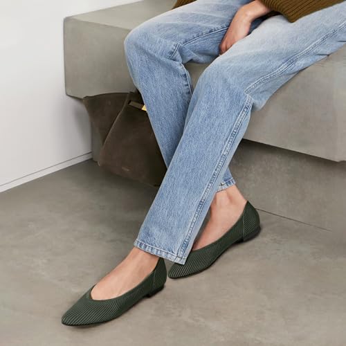TINGRISE Women's Flats Shoes Pointed Toe Knit Ballet Comfortable Dressy Slip On Flat Green US10 - Image 4