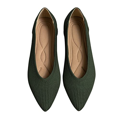TINGRISE Women's Flats Shoes Pointed Toe Knit Ballet Comfortable Dressy Slip On Flat Green US10 - Image 1