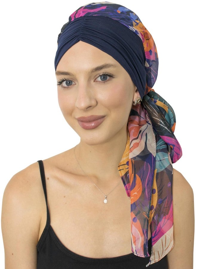 CAPLORD Head Scarf for Women Skull Cap Chemo Patients Headwear Cancer Hair Loss Scarf Headwrap Cover Hat Turban Covering Wrap (Navy Chromafloral, One Size) - Image 1