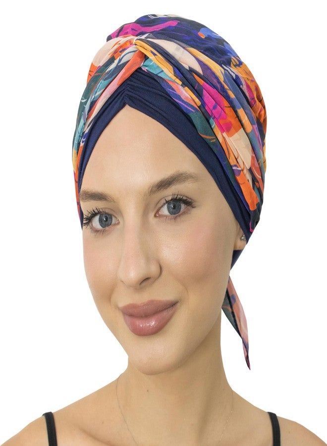 CAPLORD Head Scarf for Women Skull Cap Chemo Patients Headwear Cancer Hair Loss Scarf Headwrap Cover Hat Turban Covering Wrap (Navy Chromafloral, One Size) - Image 5