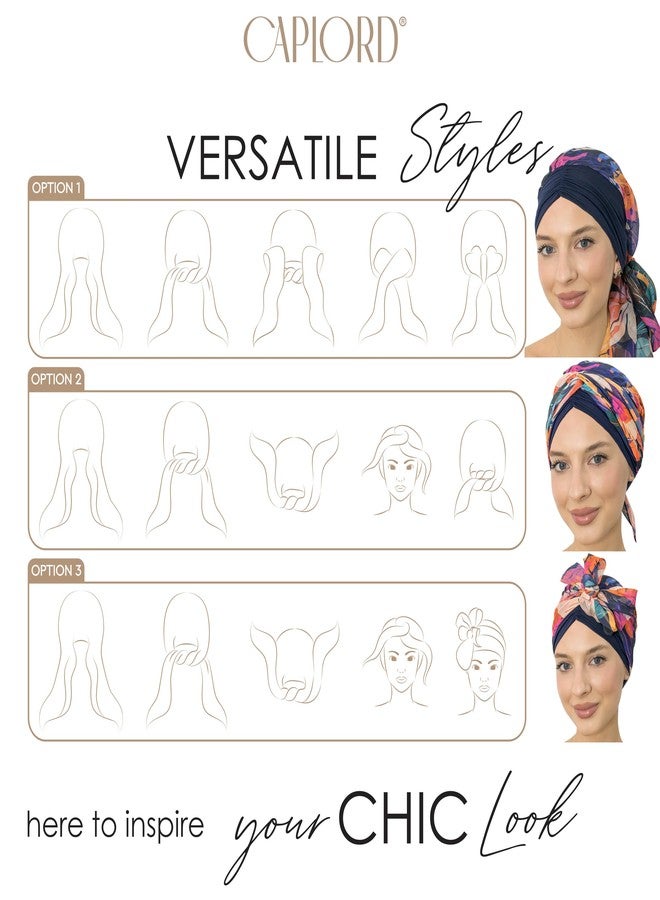 CAPLORD Head Scarf for Women Skull Cap Chemo Patients Headwear Cancer Hair Loss Scarf Headwrap Cover Hat Turban Covering Wrap (Navy Chromafloral, One Size) - Image 3