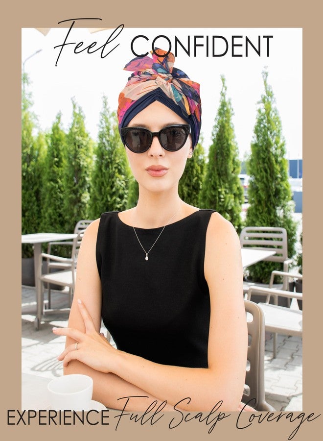 CAPLORD Head Scarf for Women Skull Cap Chemo Patients Headwear Cancer Hair Loss Scarf Headwrap Cover Hat Turban Covering Wrap (Navy Chromafloral, One Size) - Image 2