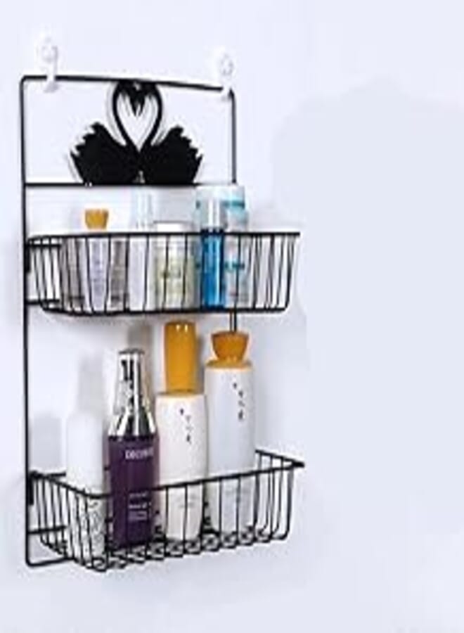 Punch-free Wall Storage Shelf, Bedroom A, Bathroom Wall Hanging Rack, Kitchen Refrigerator Side Storage Rack, Multi-Layer Hanging (Black, 2 Layers) 