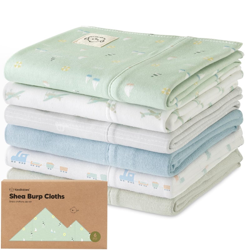 KeaBabies Organic Burp Cloths Baby Boy, Girl - 6-Pack Large Cotton Burping Cloths for Babies, Spit Up Rags, Super Absorbent, Ultra Soft Newborn Rag, Gender Neutral, Machine Washable, Durable (Vessels) - Image 1