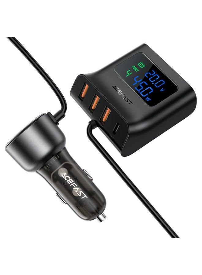 ACEFAST Fast Charge 138W Car HUB Charger B11,1USB-C & 3USB-A, Digital display shows charging voltage - Black, Suitable for phones / tablets / game consoles / laptops - Image 2